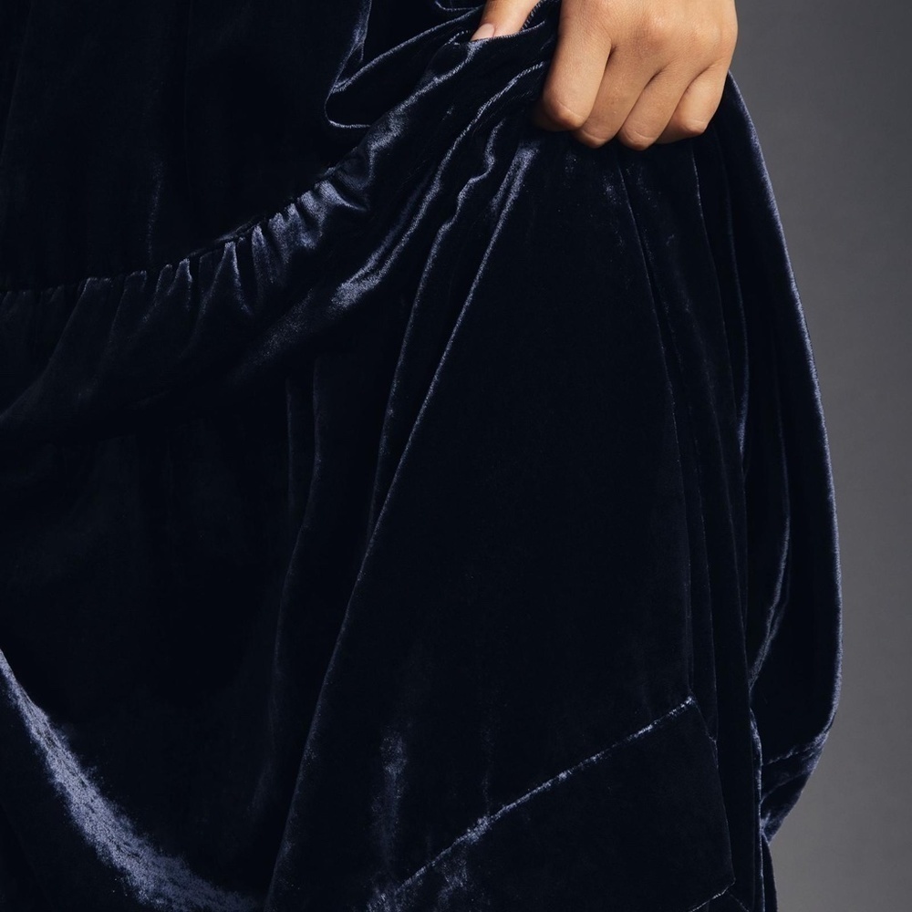 Anthropologie Navy Somerset Velvet Maxi Dress XXS - Picture 3 of 7